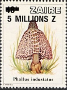 Stamp, CD 964 with new value, Zaire,  , Mushrooms, Plants (Flora)