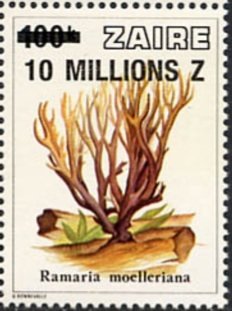 Stamp, CD 965 with new value, Zaire,  , Mushrooms, Plants (Flora)