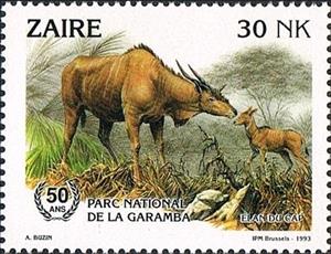 Stamp, Cape Eland (Taurotragus oryx oryx) , Zaire,  , Animals (Fauna)