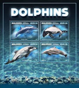 Mini Sheet, Dolphins, Maldives,  , Animals (Fauna), Dolphins, Mammals, Sea (Marine) Mammals, Sea Life