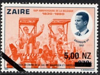 Stamp, CD 1070 with black overprint new value, Zaire,  , Kings