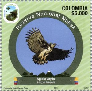 Stamp, Harpy Eagle (Harpia harpyja), Colombia,  , Eagles, Parks