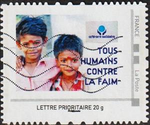 Stamp, 1. CCFD Terre Solidaire Tous Humains Contre La Faim, Personalized and Private Mail Stamps,  , Charity, Children, Freedom from hunger