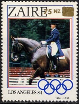 Stamp, CD 1240 with gold overprint new value, Zaire,  , Sport, Olympic Games, Equestrianism and horse riding