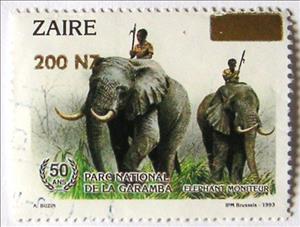Stamp, African Elephant (Loxodonta africana), Zaire,  , Elephants, Animals (Fauna)