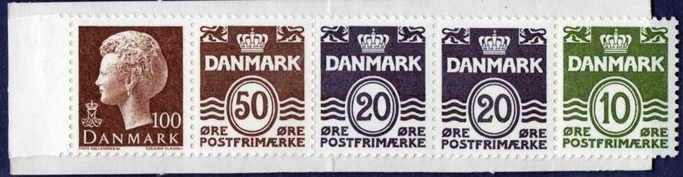 Booklet Pane, Queen Margrethe II and Figure 'wave'- type, Denmark,  , Famous People, Heads of State, Numbers, Queens, Royalty