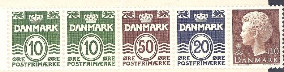 Booklet Pane, Queen Margrethe II and Figure 'wave'- type, Denmark,  , Famous People, Heads of State, Numbers, Queens, Royalty