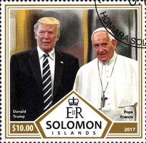 Stamp, Pope Francis & Donald Trump, Solomon Islands,  , Famous People, Popes