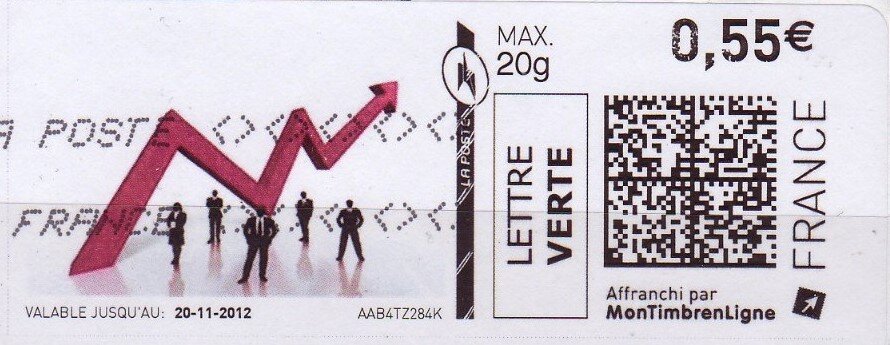 Five people under an upward trending red arrow