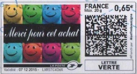 Stamp, Thank you for your purchase. Merci pour cet Achat, Personalized and Private Mail Stamps,  , Greetings