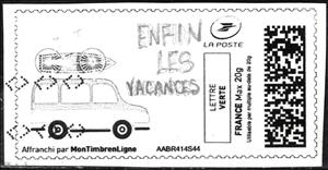 Stamp, Summer. Holidays at Last. Enfin les Vacances, Personalized and Private Mail Stamps,  , Bicycles, Cars, Summer