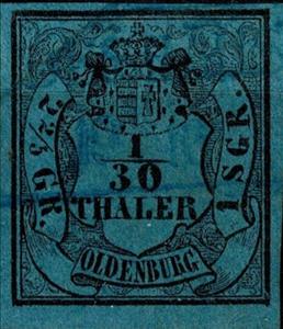 Stamp, Value in Shield, Oldenburg,  , Coats of Arms, Crowns and Coronets, Numbers