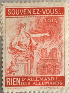 Stamp, Nothing from Germans, Cinderellas,  , Churches - Cathedrals - Basilicas - Chapels, Fire and Flames, Statues