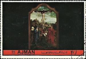 Stamp, "Crucifixion" (central altar panel), Ajman,  , Paintings