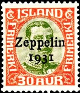 Stamp, King Christian X, Iceland,  , Heads of State, Vehicles, Special Occasions, Zeppelins