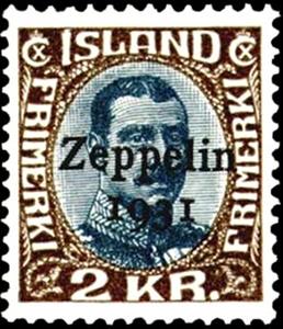 Stamp, Overprint Zeppelin 1931, Iceland,  , Heads of State, Vehicles, Special Occasions, Zeppelins