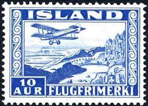 Stamp, Biplane over Þingvellir, Iceland,  , National Parks, UNESCO World Heritage Sites, Historic Sites, Aircrafts