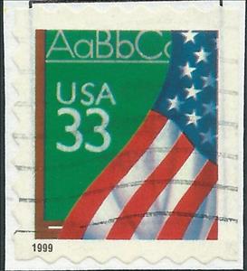 Stamp, Flag over Chalkboard, United States of America,  , Flags, Letters (Alphabet)