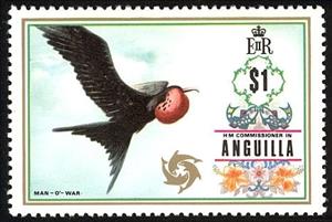 Stamp, Magnificent Frigatebird (Fregata magnificens), Anguilla,  , Birds, Animals (Fauna)