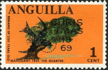 Stamp, 200 years old mahogany tree in "The Quarter", Anguilla,  , Trees, Christmas