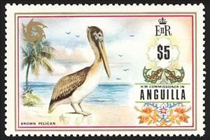 Stamp, Brown Pelican (Pelecanus occidentalis), Anguilla,  , Birds, Animals (Fauna)