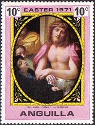 Stamp, Angels Weeping over the Dead Christ, by Guercino, Anguilla,  , Easter