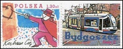 Stamp with Attached Label, Bydgoszcz line 2, Personalized and Private Mail Stamps,  