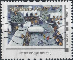 Stamp, Best Wishes. Meilleurs Voeux, France,  , Christmas, Townscapes / City Views, Winter