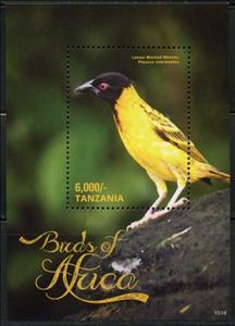 Souvenir Sheet, Lesser Masked Weaver (Ploceus intermedius), Tanzania,  , Animals (Fauna), Birds
