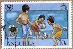 Stamp, Children playing in water, Anguilla,  , UNICEF, Children, Children's Play