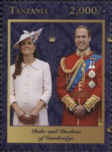 Stamp, Duke and Duchess of Cambridge, Tanzania,  , Princes, Princesses, Royalty