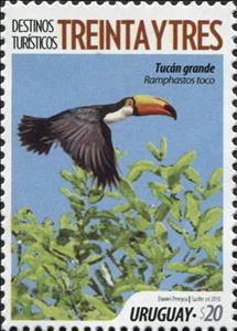 Stamp, Toco Toucan (Ramphastos toco), Uruguay,  , Animals (Fauna), Birds, Toucans, Tourism