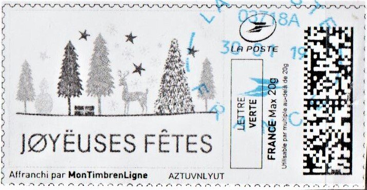 Five Fir Trees. Happy Christmas. Joyeuses Fetes. in Black