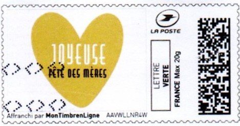 Joyful Mothers Day. Yellow Heart. Joyeuse Fete des Meres
