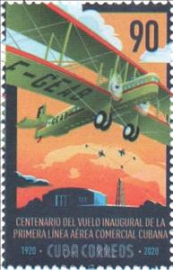 Stamp, First Commercial Flight in Cuba, Centenary, Cuba,  , Aircraft, Airports, Maps
