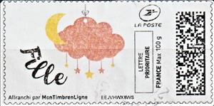 Stamp, Girl. Pink Cloud Mobile. Fille, Personalized and Private Mail Stamps,  , Greetings, Infants, Toys