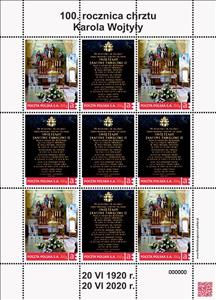 Mini Sheet, 100th anniversary of Karol Wojtyła's baptism, Personalized and Private Mail Stamps,  , Churches - Cathedrals - Basilicas - Chapels, Clergy