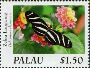 Stamp, Zebra Longwing (Heliconius charitonia), Palau,  , Animals (Fauna), Butterflies, Insects
