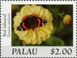Stamp, Red Admiral (Vanessa atalanta), Palau,  , Animals (Fauna), Butterflies, Insects