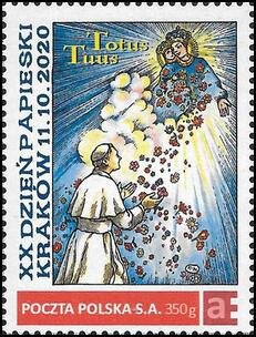 Stamp, 20th Papal Day Totus Tuus Kraków 11/10/2020, Personalized and Private Mail Stamps,  