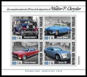 Mini Sheet, 80th Anniversary of the Death of Walter P. Chrysler, Togo,  , Famous People, The Automobile Industry