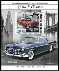 Souvenir Sheet, Walter P. Chrysler (1875-1940), Togo,  , Famous People, The Automobile Industry