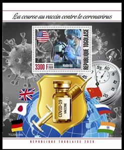 Souvenir Sheet, The Coronavirus Vaccine Race, Togo,  , Diseases