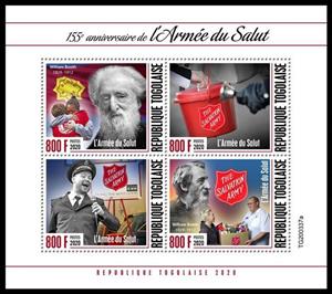 Mini Sheet, 155th Anniversary of the Salvation Army, Togo,  , Anniversaries and Jubilees, Organizations