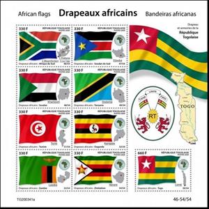 Mini Sheet, Various African Flags, Togo,  , Coats of Arms, Flags