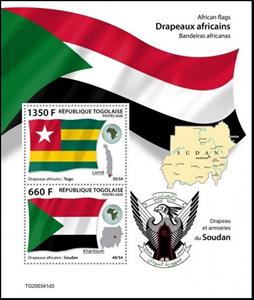 Souvenir Sheet, African Flags Togo & Sudan, Togo,  , Coats of Arms, Flags