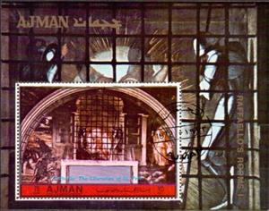 Souvenir Sheet, The Liberation of St Peter; Stanza di Eliodoro, Vatican Pal, Ajman,  , Paintings