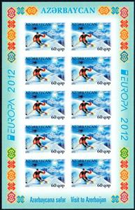 Mini Sheet, EUROPA Tourism (Tourism promotion), Azerbaijan,  , Aircraft, Aviation, C.E.P.T. / Europe, Skiing, Sports, Tourism
