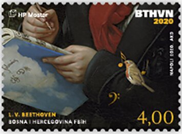Stamp, Ludwig van Beethoven, Composer, 250th Anniversary of Birth, Bosnia and Herzegovina, Croatian Administration,  , Anniversaries and Jubilees, Composers, Famous People, Music