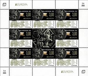 Mini Sheet, Roman Postal Route and Roman Coin, Bosnia and Herzegovina, Croatian Administration,  , Animals (Fauna), C.E.P.T. / Europe, Carriages, Coins, Horses, Postal Services, Postal Traffic